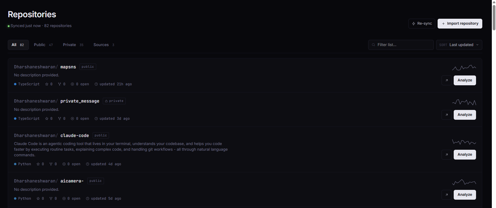 RepoX repositories screen